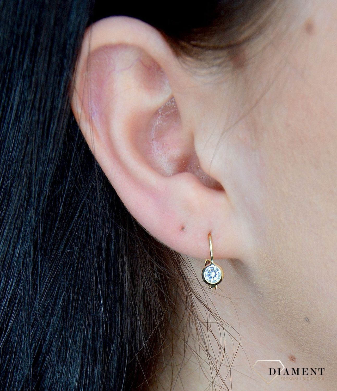 Złote kolczyki dla dziewczynki 585 wiszące z cyrkonią KL 1553 585.jpg